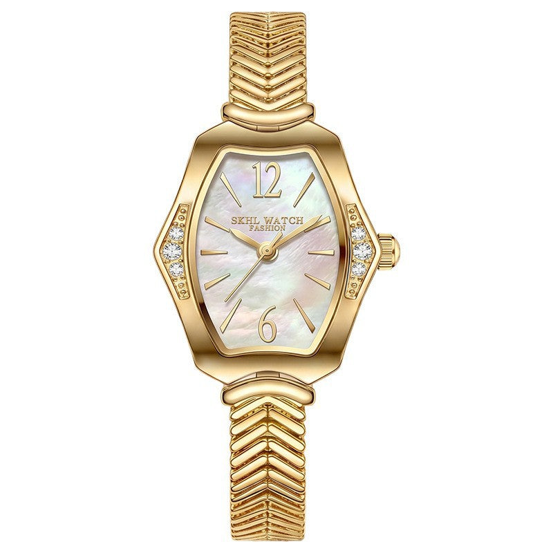 Women's Vintage Mother-of-Pearl Rhinestone Gold Quartz Watch