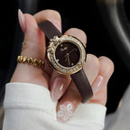 GESMART Women's French Floral Rhinestone Quartz Watch Leather Band Diamond Studded Commuter Ladies Wristwatch