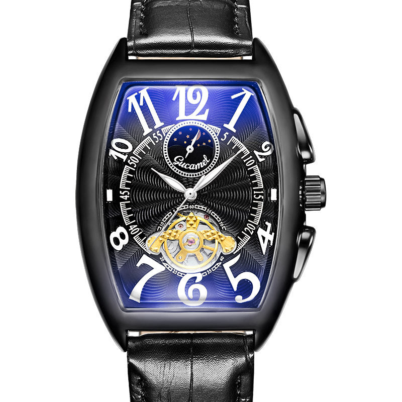 GESMART Men's Tonneau Shape Tourbillon Automatic Mechanical Watch Sun Moon Stars Design