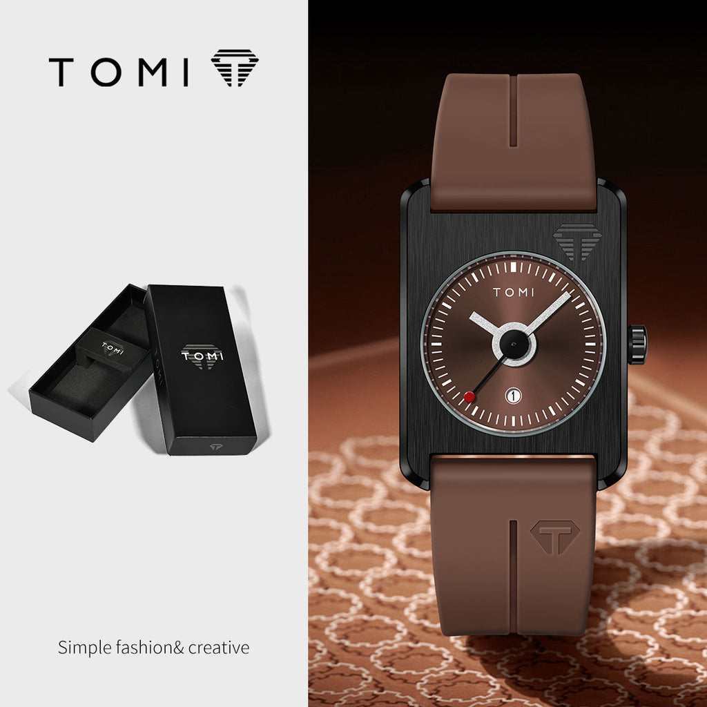 Unisex Square Calendar Student Rubber-Strap Watch