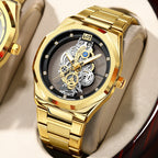 GESMART Men's Double Sided Transparent Skeleton Hand Winding Mechanical Watch Water Resistant Luminous