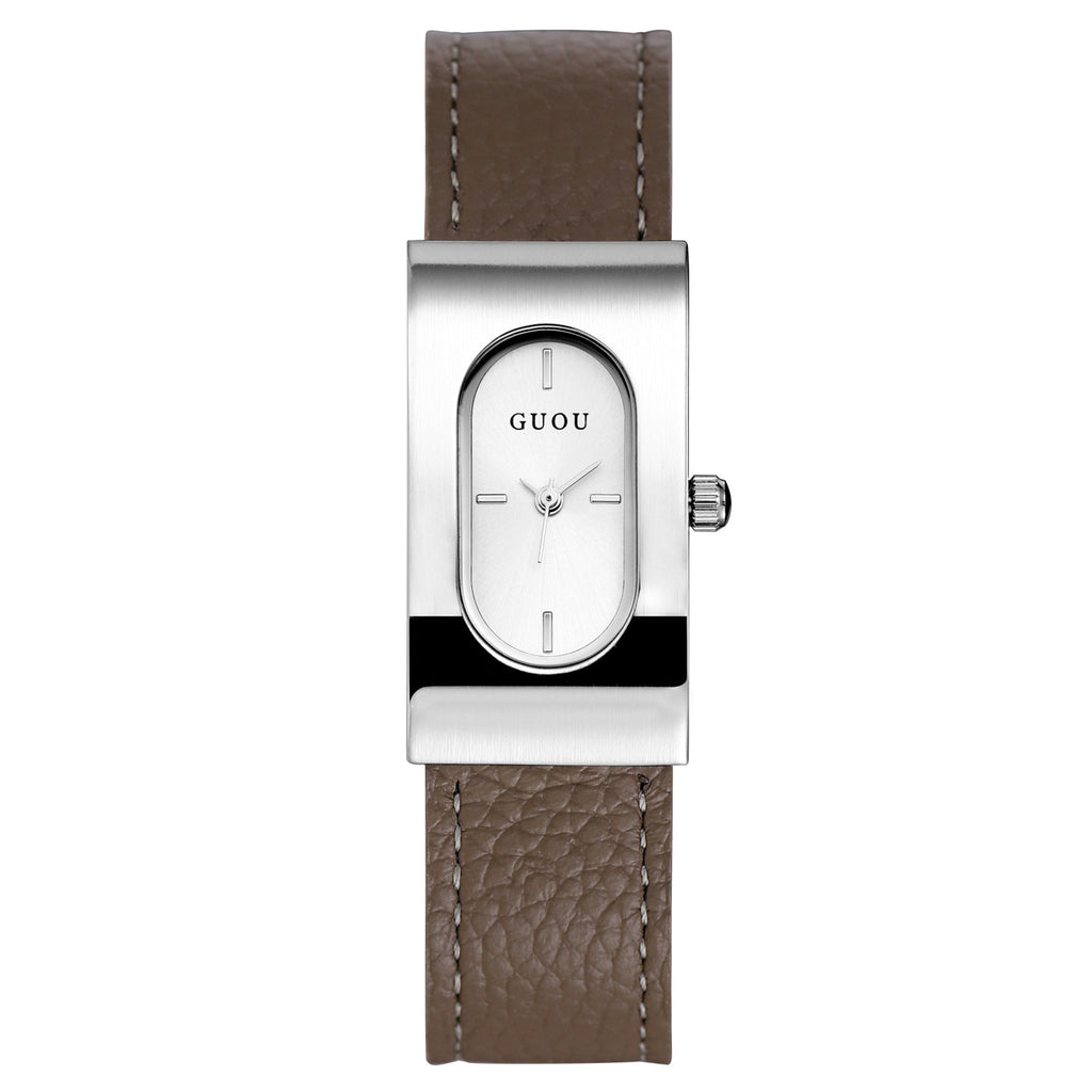 Women's Square Genuine-Leather Vintage Quartz Watch