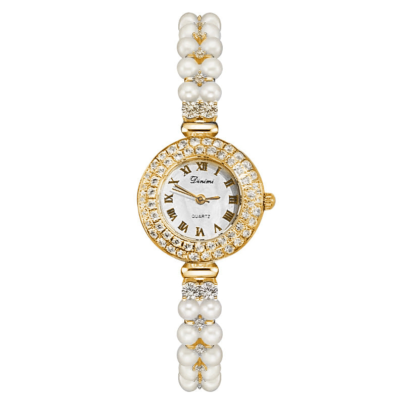Women's Pearl Bracelet Vintage Roman-Marker Quartz Watch
