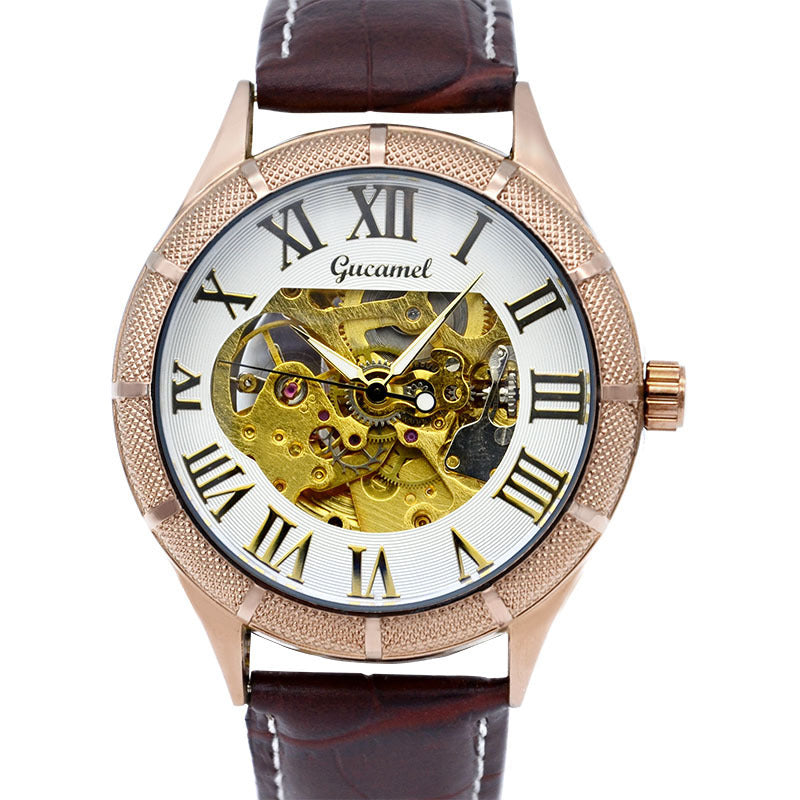 GESMART Men's Automatic Mechanical Watch Roman Numerals Luminous Skeleton Exhibition Case Back