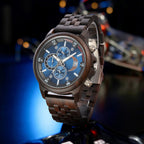 Men's Sandalwood Wooden Three-Eye Multi-Function Quartz Watch