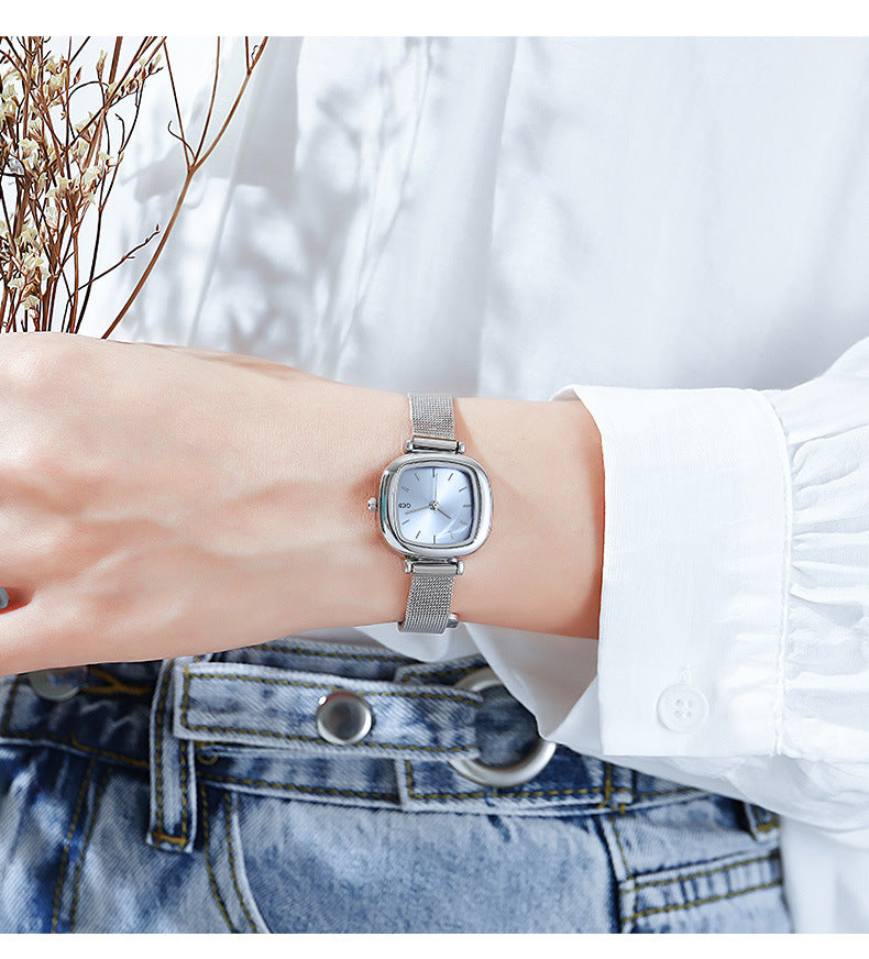 GESMART Women's Small Square Mesh Band Quartz Watch Slim Strap Minimalist Student Ladies Wristwatch