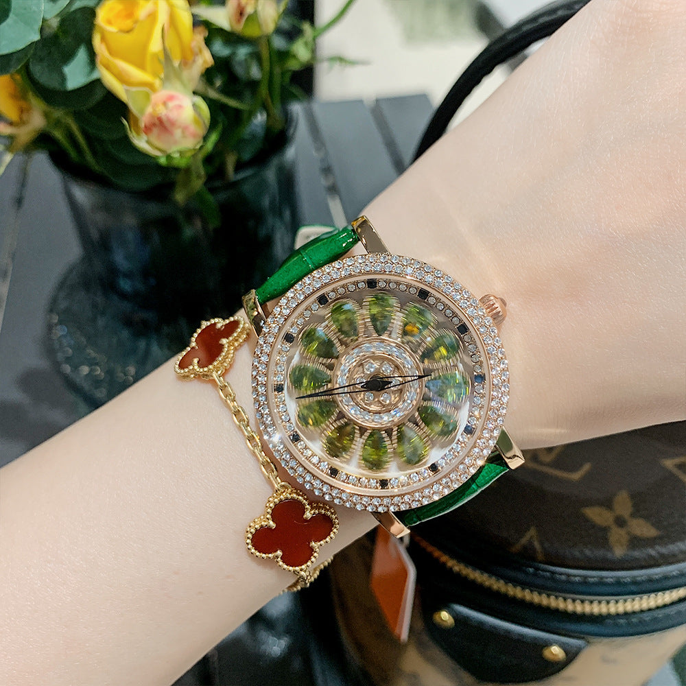 GESMART Women's Full Diamond Studded Luxury Leather Band Watch Fashion Trendy Ladies Wristwatch