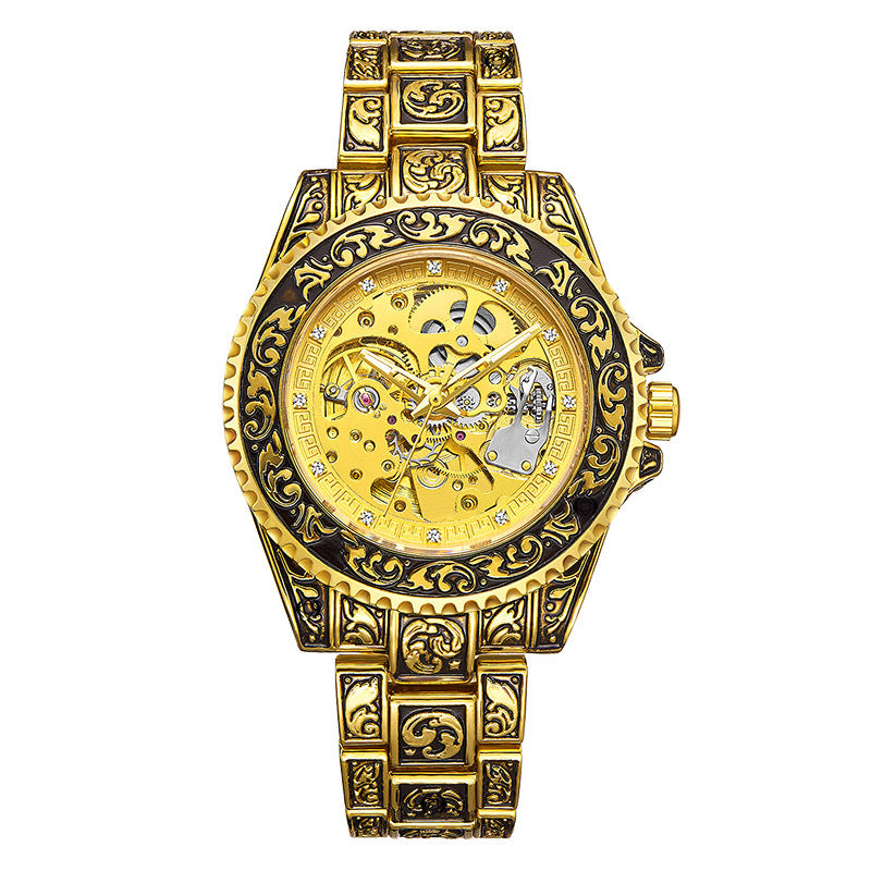 GESMART Men's New Skeleton Engraved Automatic Mechanical Watch European American Vintage Style