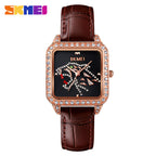 GESMART Women's Square Dial Quartz Watch Diamond Studded Leather Band Water Resistant Student Fashion