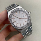 Ladies 31mm Octagonal Gem Bezel Steel Quartz Watch Green Lume Dial VJ24 Movement
