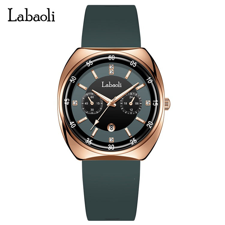 GESMART Women's Tonneau Shape Quartz Watch Large Dial Calendar Diamond Studded Luminous Water Resistant