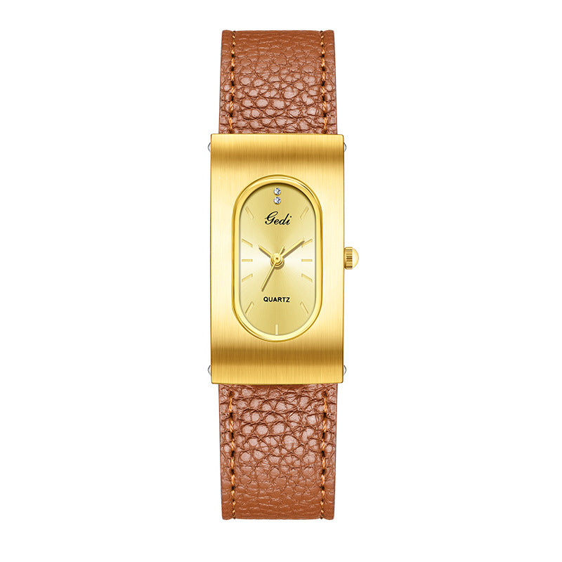 GESMART Women's Retro Square Oval Quartz Watch Leather Band Niche Minimalist Commuter