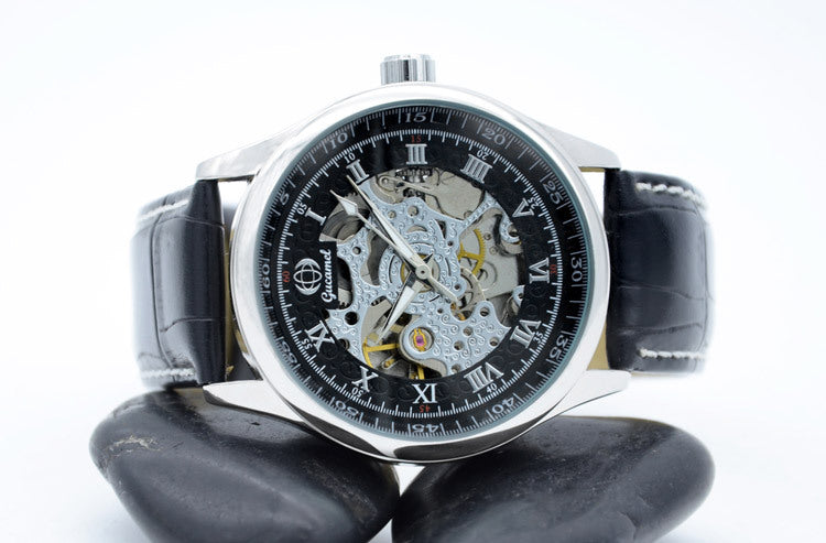 GESMART Men's Skeleton Engraved Automatic Mechanical Watch Exhibition Case Back Fashion