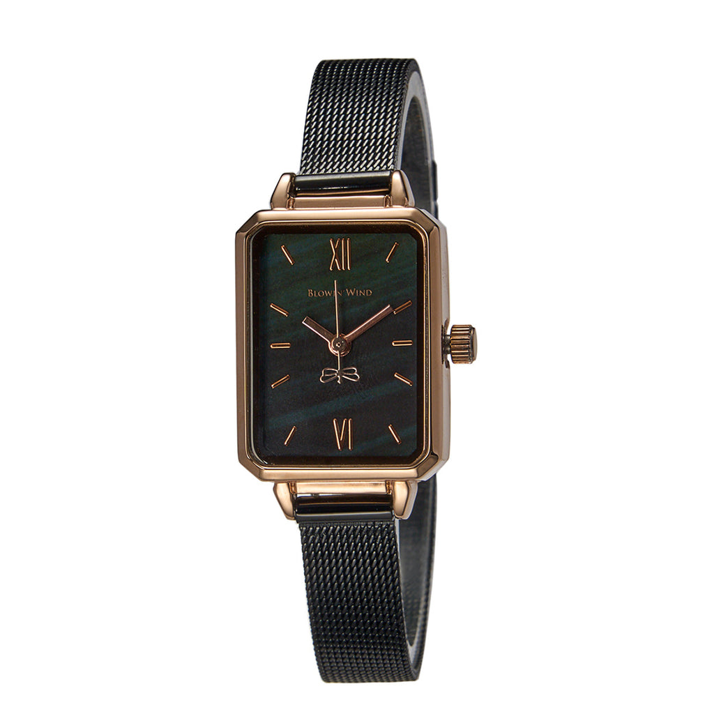 Women's Green Square Watch with Steel Band