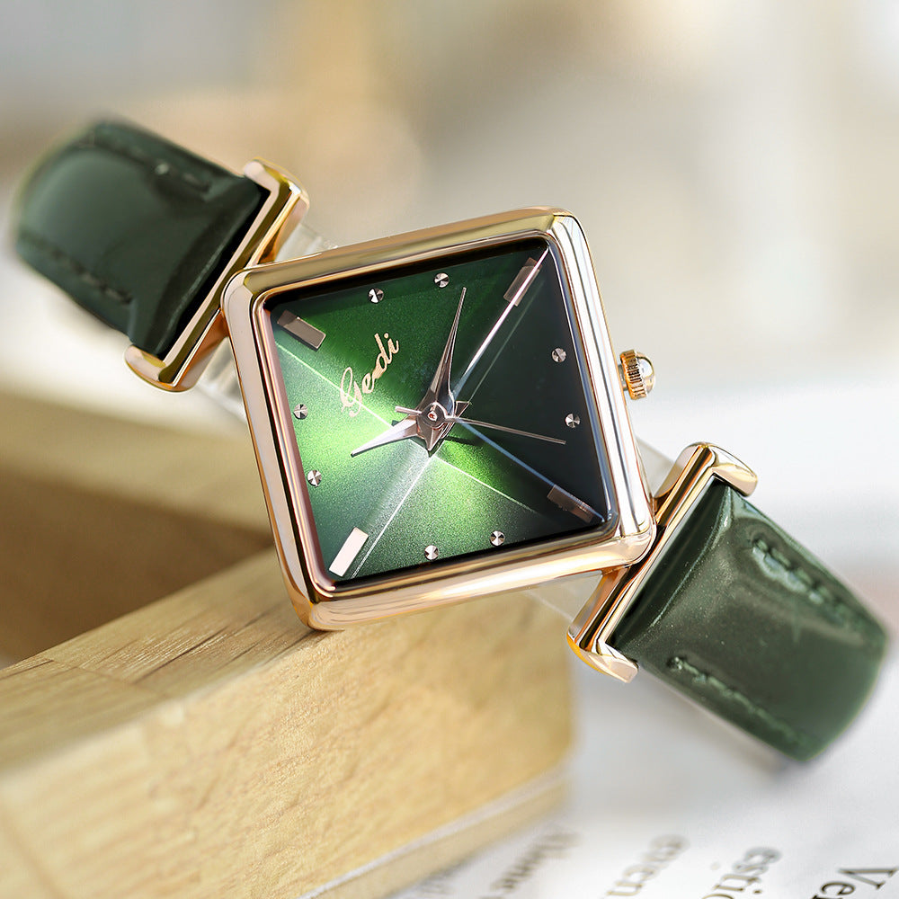 Women's Student Minimalist Prism Small-Green Waterproof Watch