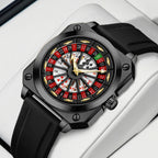 GESMART Men's Caishen Fortune Wheel Quartz Watch Creative Turning Disc Leather Band Luminous Water Resistant
