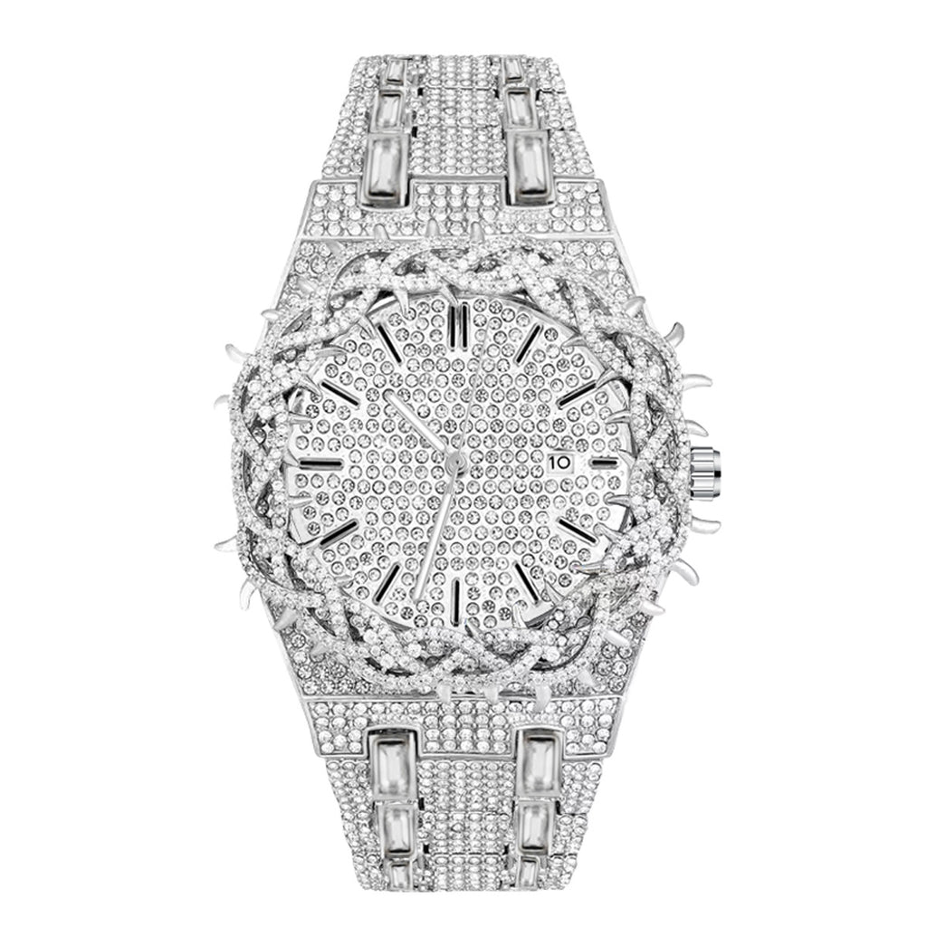 Men's Full-Rhinestone Hip-Hop Large-Dial Waterproof Watch