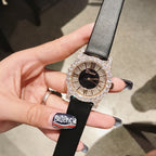 GESMART Women's Diamond Studded Roman Numeral Leather Band Quartz Watch Fashion Versatile Water Resistant