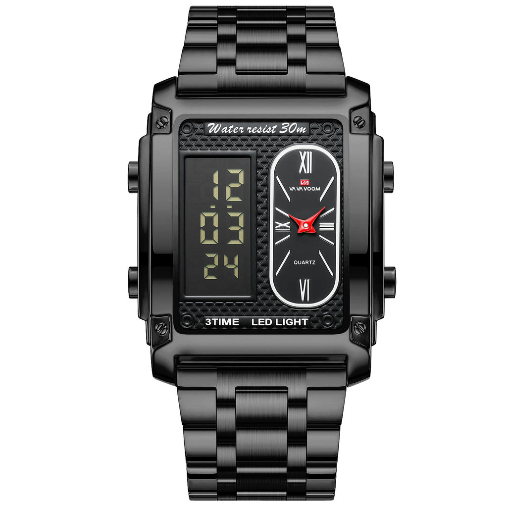 GESMART Men's Dual Movement Dual Display Square Digital Watch Multifunction Water Resistant Creative