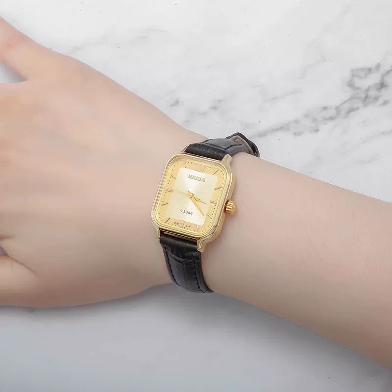 HAIDA Ladies Manual Wind Mechanical Gold Rectangular Watch Classic Vintage