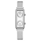 Women's Vintage Roman Numeral Small Square Dual-Time Mesh-Band Quartz Watch