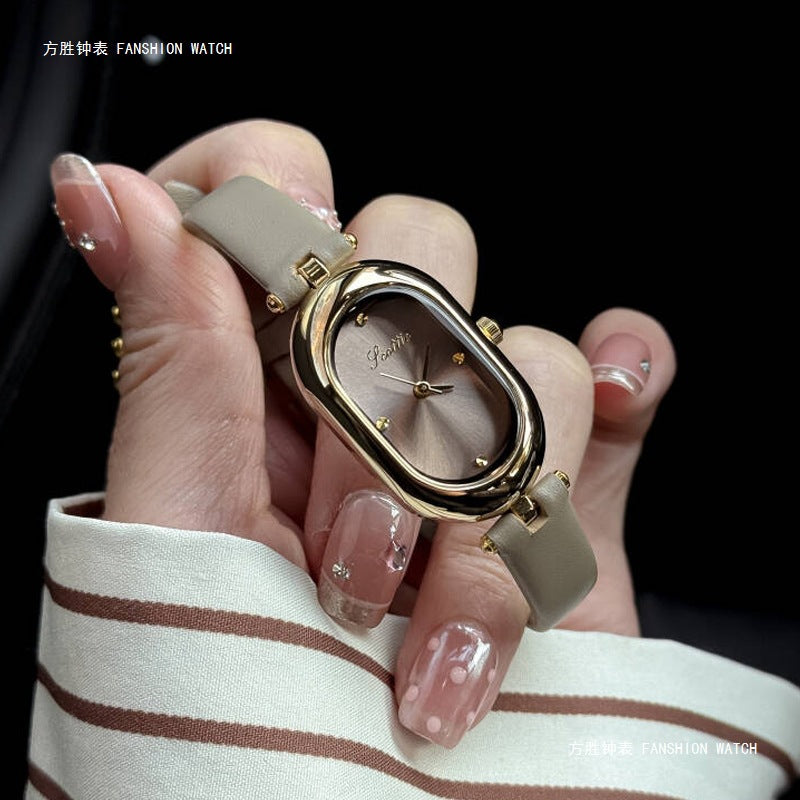 GESMART Women's Creative Oval Shape Quartz Watch Diamond Studded Leather Band Water Resistant