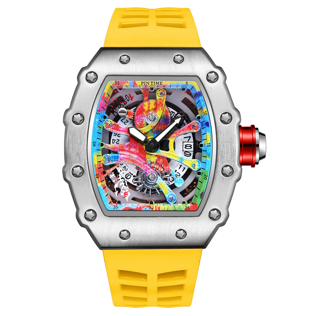 GESMART Men's Skeleton Graffiti Style Quartz Watch Fashion Trendy Premium Water Resistant