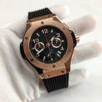 New Rose Gold 42.5mm Quartz Watch Steel Case Rubber Strap VK63 Mineral Glass