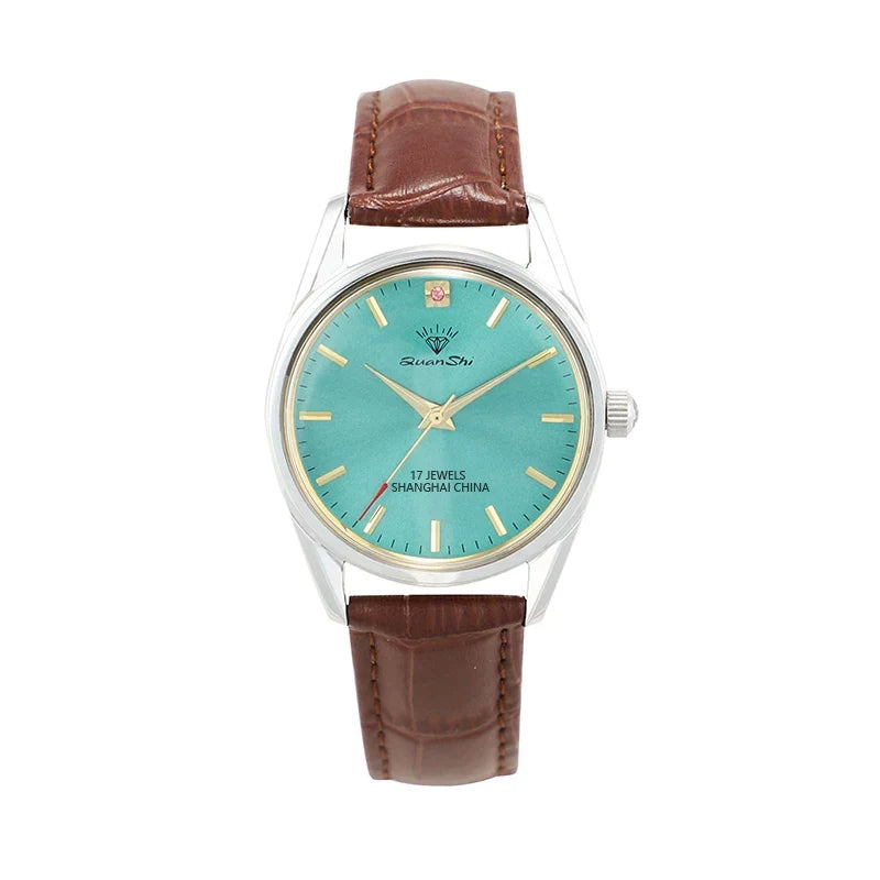 Vintage Diamond Men's Manual Wind Watch Steel Bracelet Leather Strap NOS