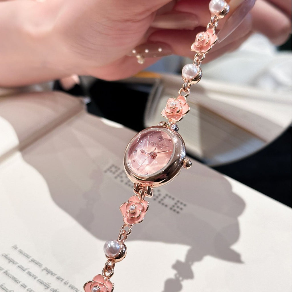 Women's Camellia Mother-of-Pearl Rhinestone Bracelet Quartz Watch