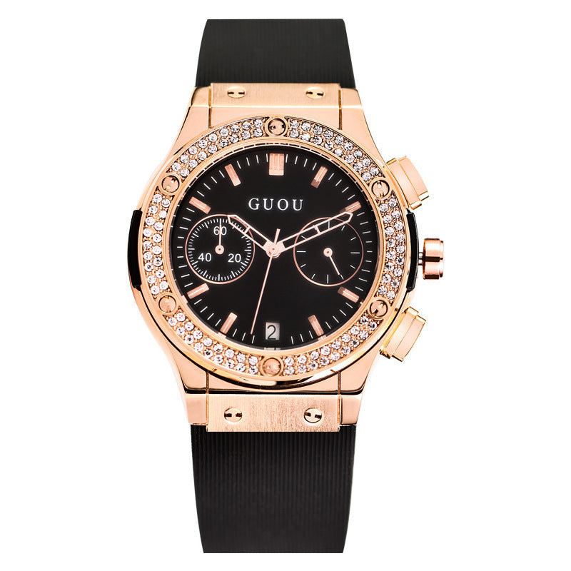 GESMART Women's Large Dial Silicone Band Watch Multifunction Rhinestone Calendar Fashion Trendy