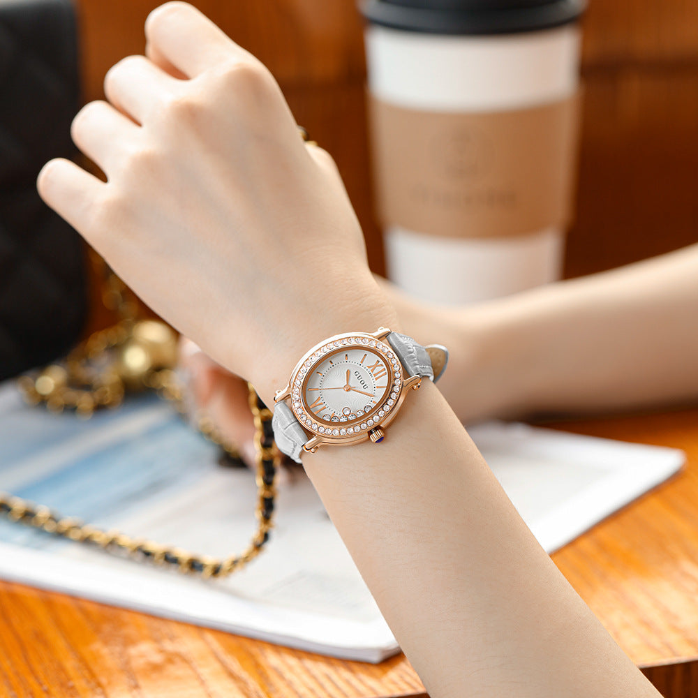 Women's Vintage Full-Rhinestone Leather-Strap Waterproof Watch