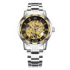 GESMART Men's Gold Tone Steel Band Skeleton Hand Winding Mechanical Watch Fashion Trendy