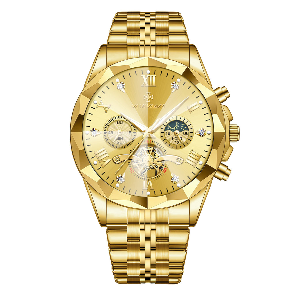 GESMART Men's Diamond Facet Design Quartz Watch Multifunction Luminous Water Resistant Student