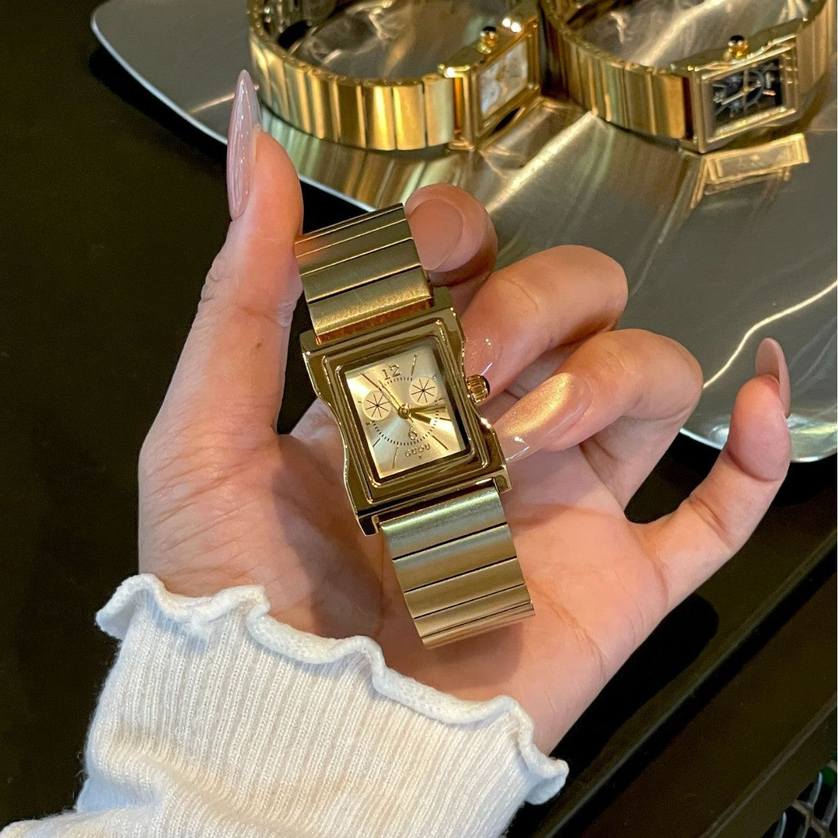 Women's Gold Steel-Band Small Square Vintage Quartz Watch