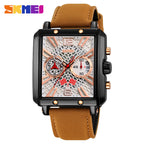 GESMART Men's Square Chronograph Quartz Watch Calendar Multifunction Water Resistant Leather Band Sports