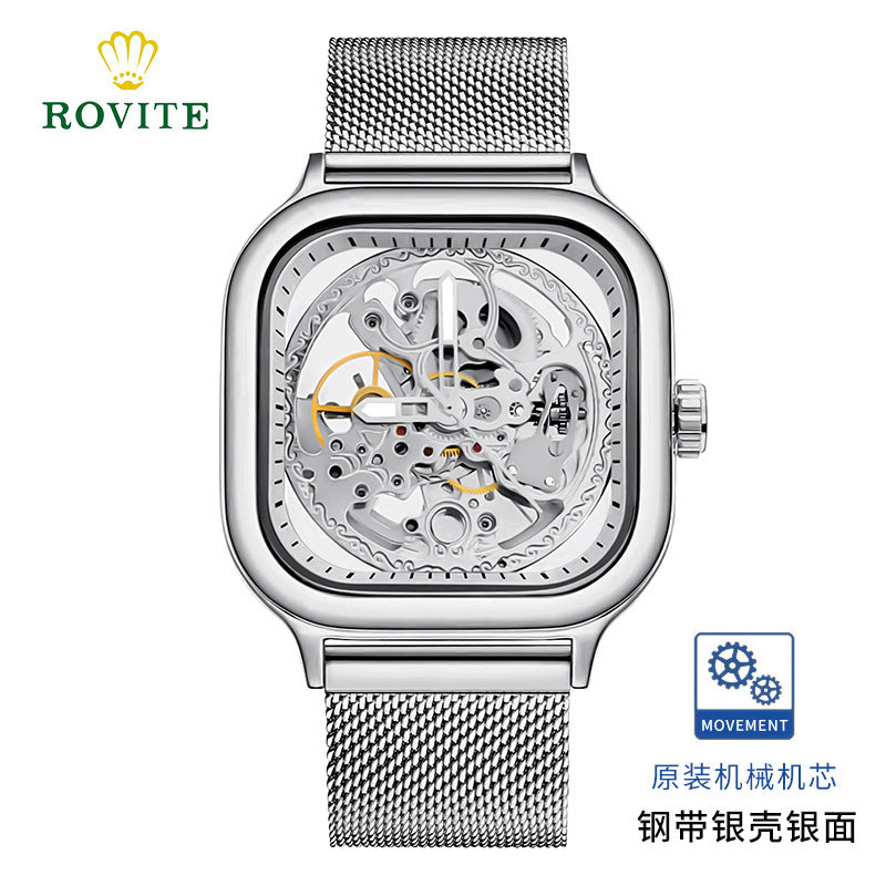 GESMART Men's Square Automatic Mechanical Skeleton Watch Luminous High Grade Trendy