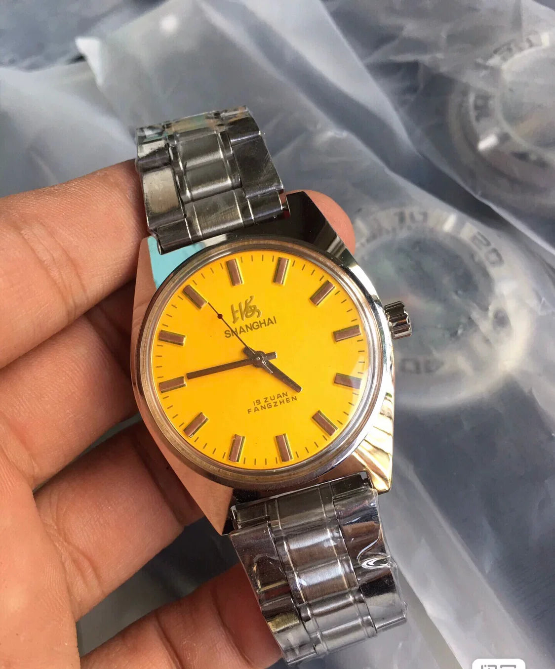Vintage 7120 Manual Wind Mechanical Watch Yellow Colorful Dial Business Shanghai