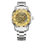 GESMART Men's Gold Tone Steel Band Skeleton Hand Winding Mechanical Watch Fashion Trendy