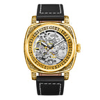 GESMART Men's Retro Engraved Skeleton Mechanical Watch Genuine Leather Water Resistant European Style