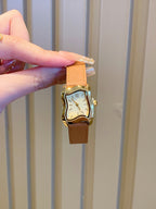 Women's Irregular Wavy Small Square Litchi-Leather French Vintage Watch