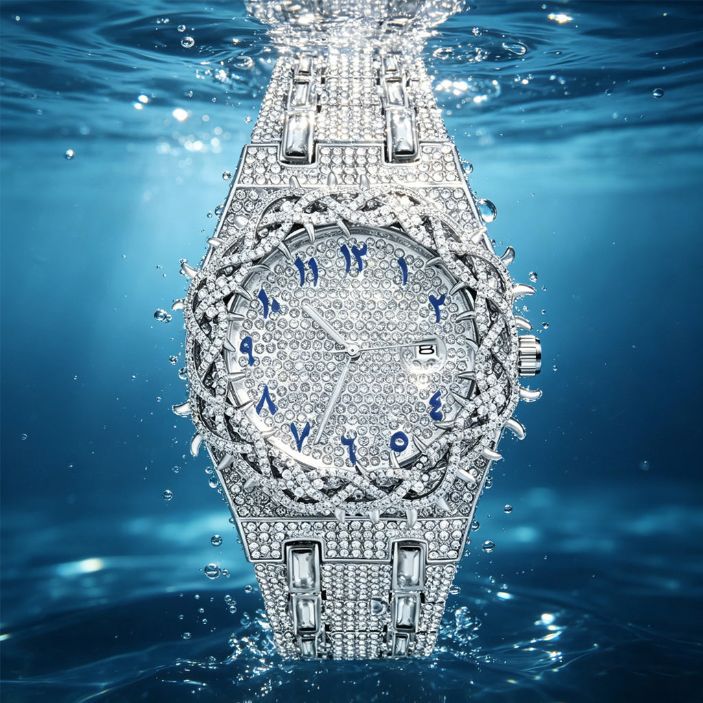 Men's Full-Rhinestone Hip-Hop Large-Dial Waterproof Watch