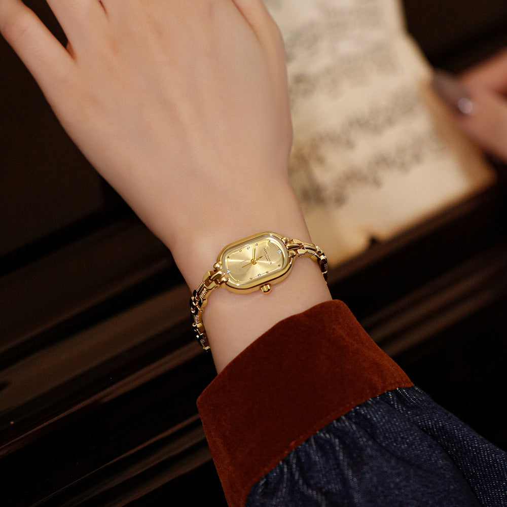 GESMART Women's Gold Tone Bracelet Quartz Watch British Style Niche Luxury Vintage Fashion
