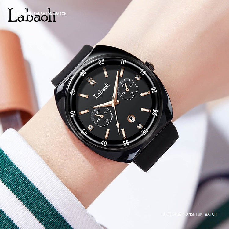GESMART Women's Tonneau Shape Quartz Watch Large Dial Calendar Diamond Studded Luminous Water Resistant
