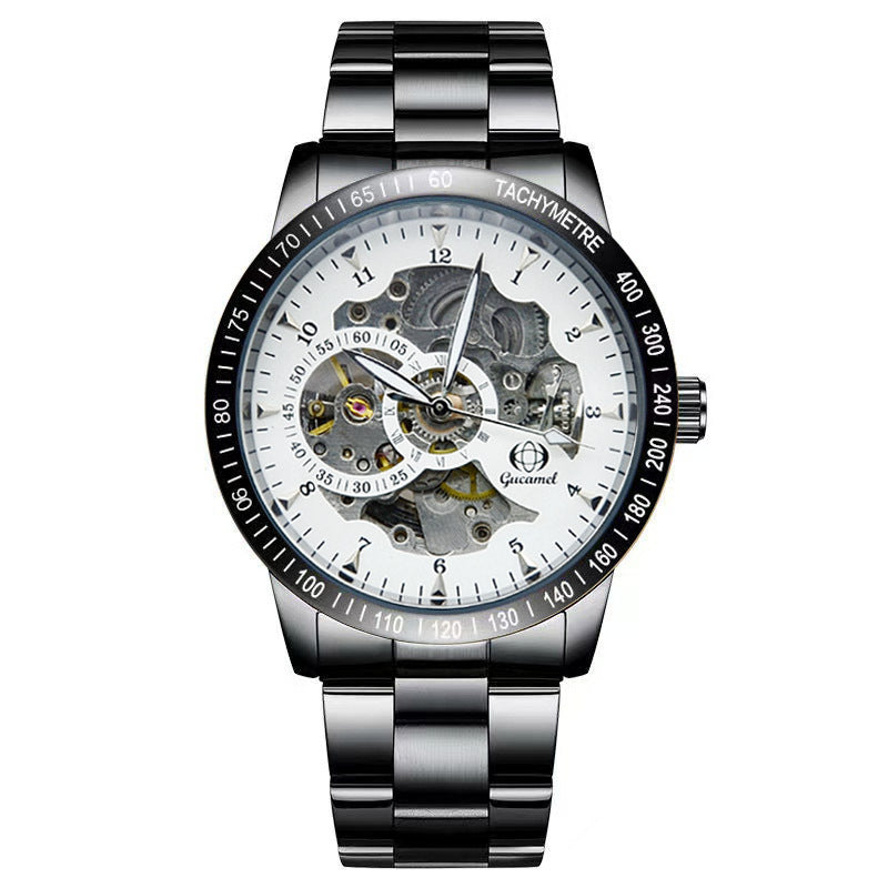 GESMART Men's Automatic Mechanical Watch Black Iridescent Dial Full Gold Tone Business Fashion