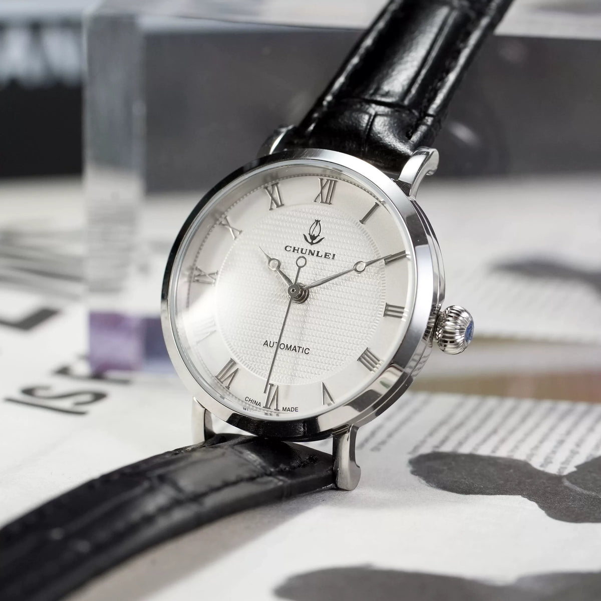 Chunlei Ladies Mechanical Watch Exhibition Back Solid Steel Bracelet Fashion