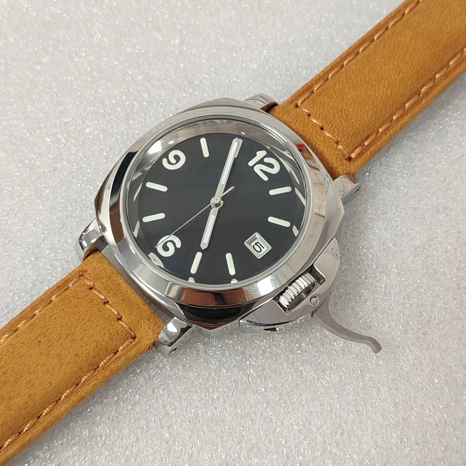 Men's 40mm Automatic Watch Polished Steel Case Green Lume Dial NH35 Movement