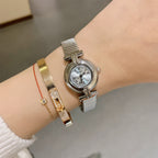 Women's Round Roman-Numeral Leather-Strap Quartz Watch