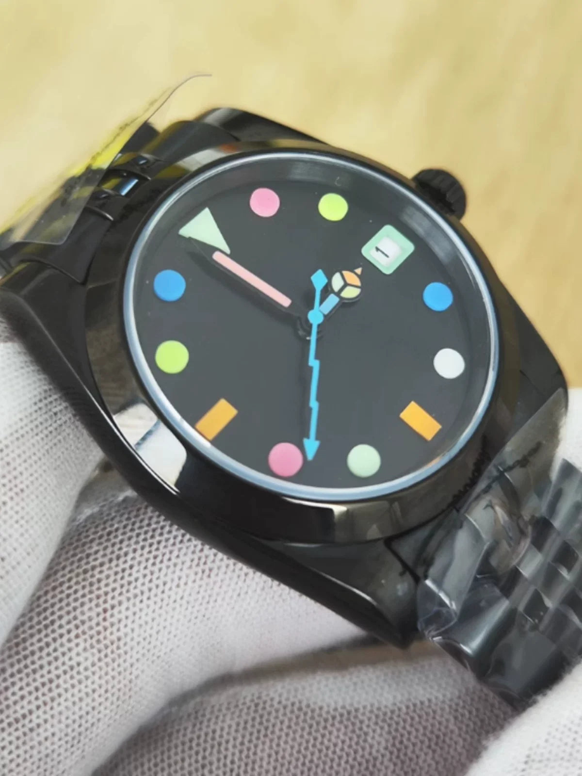 Men's 36mm PVD Black Oyster 5-Link Bracelet Colorful Lume NH35 Watch