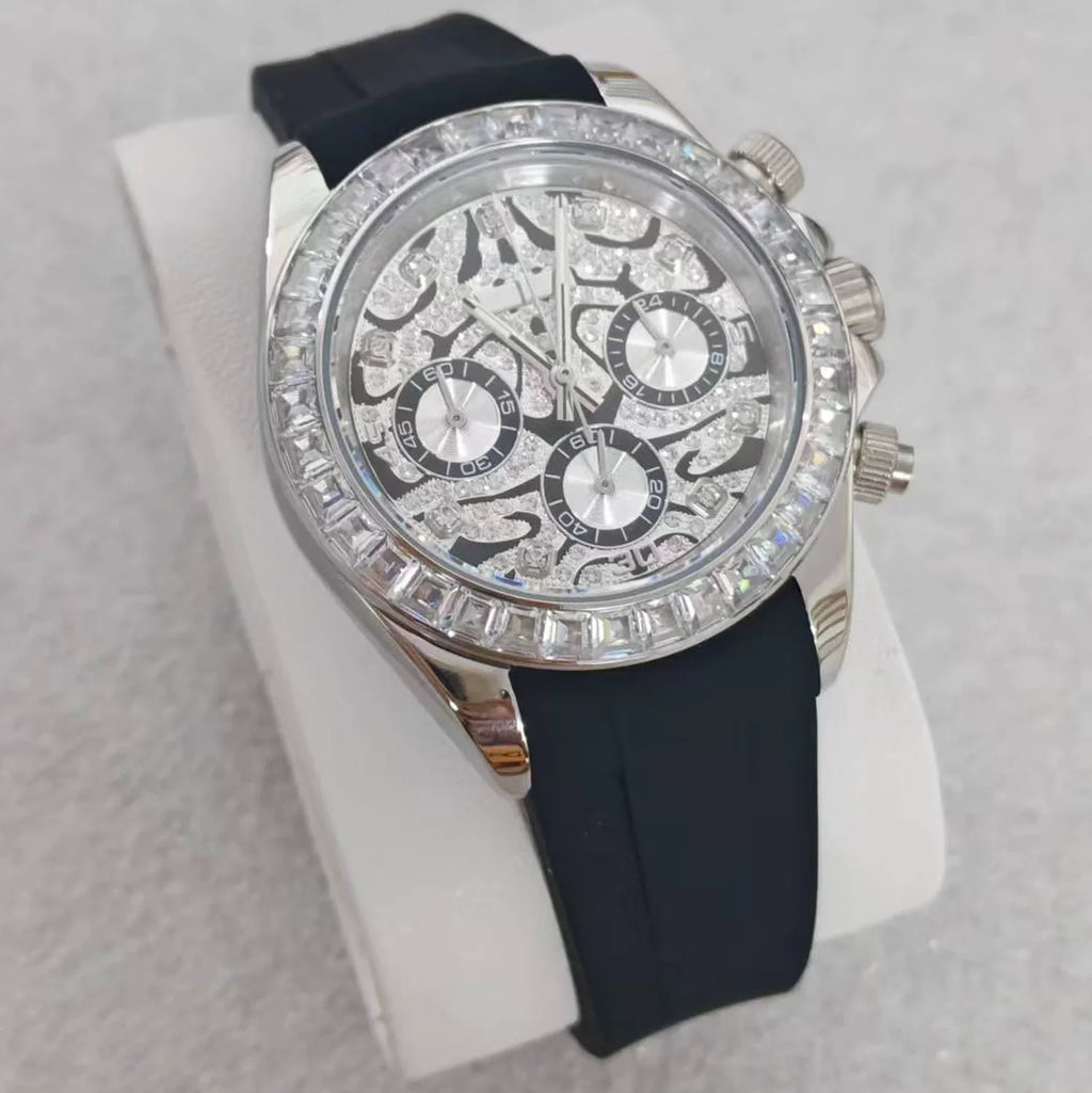 No Logo Men's 39mm Quartz Watch VK63 Sapphire Crystal Steel Bezel Rubber Strap